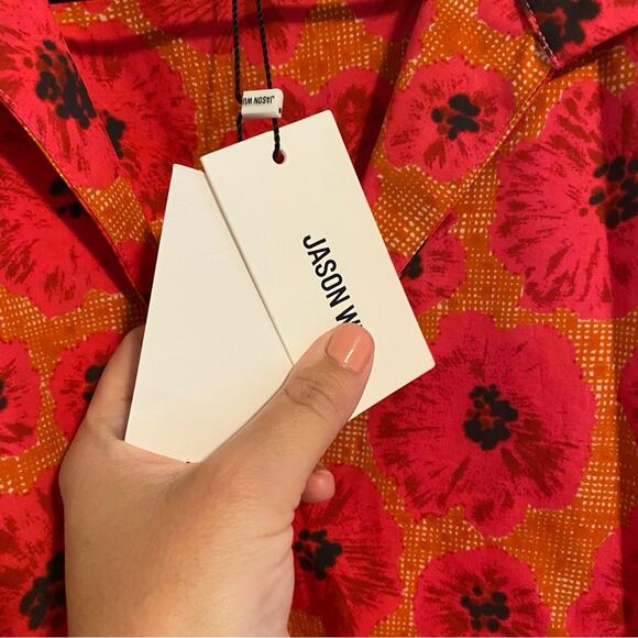 NWT JASON WU Pink Floral Cotton Poplin Collared Blouse Small - Picture 13 of 15